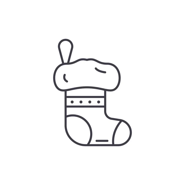 Noel çorap satırı simgesi kavramı. Noel çorap vektör lineer illüstrasyon, sembol, işareti — Stok Vektör