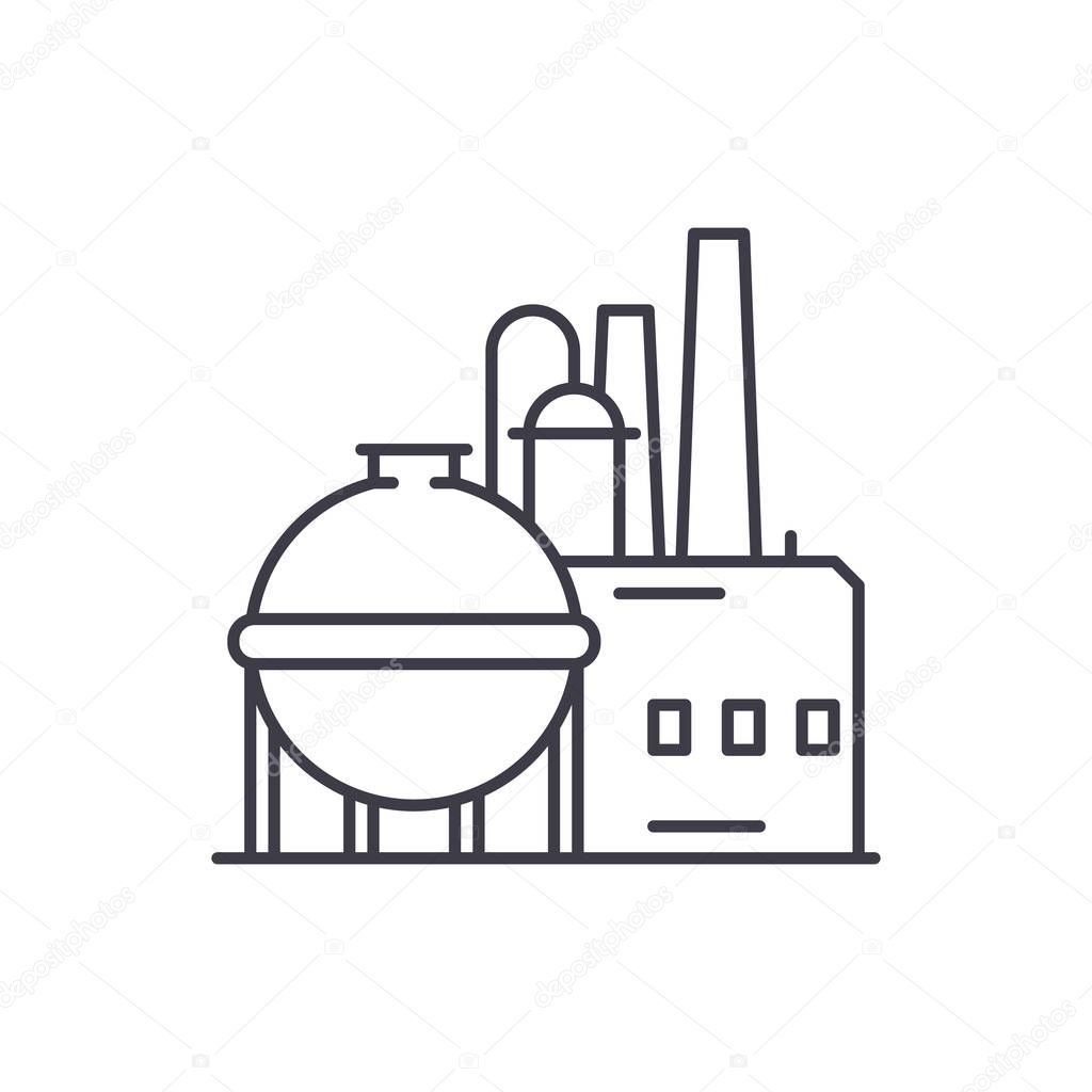 Chemical factory line icon concept. Chemical factory vector linear illustration, symbol, sign