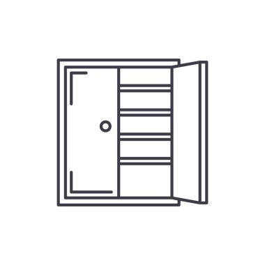 Dolap satırı simgesi kavramı. Dolap vektör lineer illüstrasyon, sembol, işareti