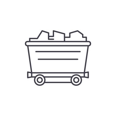 Kömür araba satırı simgesi kavramı. Kömür araba vektör lineer illüstrasyon, sembol, işareti