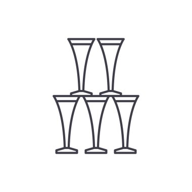 Kokteyl parti satırı simgesi kavramı. Kokteyl parti vektör lineer illüstrasyon, sembol, işareti