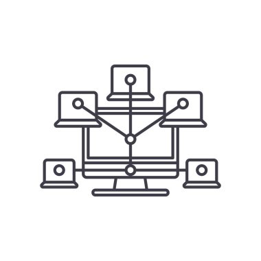 Bilgisayar ağ satır simgesi kavramı. Bilgisayar ağ vektör lineer illüstrasyon, sembol, işareti