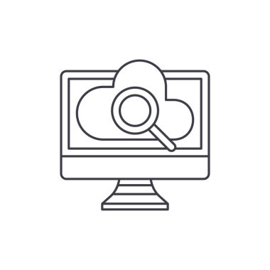 Bilgisayar çevrimiçi arama satırı simgesi kavramı. Bilgisayar çevrimiçi arama vektör lineer illüstrasyon, sembol, işareti