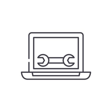 Bilgisayar servis satırı simgesi kavramı. Bilgisayar Servisi vektör lineer illüstrasyon, sembol, işareti