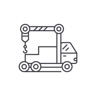 Vinç makine satırı simgesi kavramı. Vinç makine vektör lineer illüstrasyon, sembol, işareti