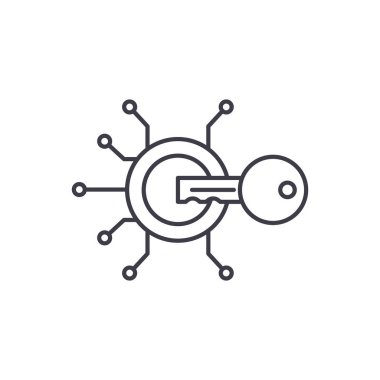 Şifreleme anahtar satırı simgesi kavramı. Şifreleme anahtar vektör lineer illüstrasyon, sembol, işareti