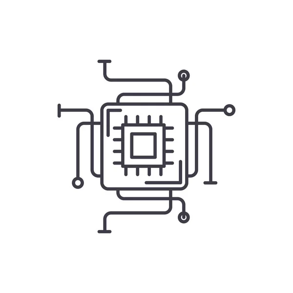 Concepto de icono de línea de procesador informático. Procesador de computadora vector lineal ilustración, símbolo, signo — Vector de stock