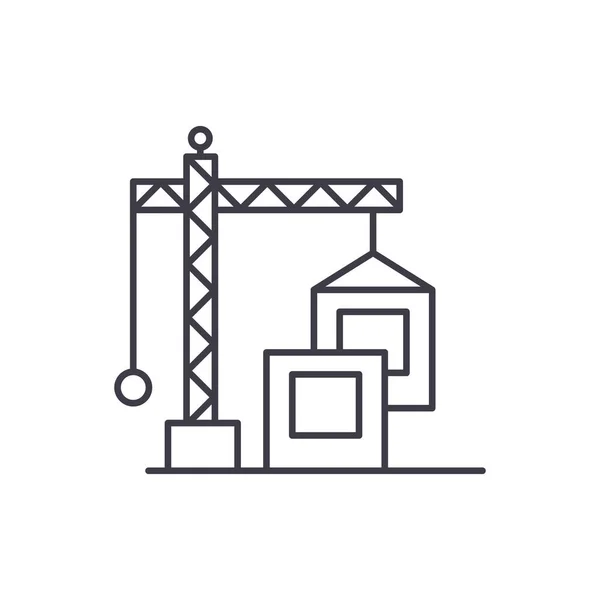 Concepto de icono de línea de grúa de construcción. Construcción grúa vector lineal ilustración, símbolo, signo — Vector de stock