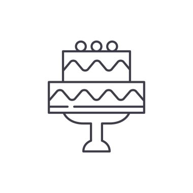 Şirin düğün pastası satırı simgesi kavramı. Şirin düğün pastası vektör lineer illüstrasyon, sembol, işareti