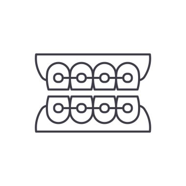 Dantist diş teli satırı simgesi kavramı. Dantist diş teli doğrusal vektör çizim, sembol, işareti
