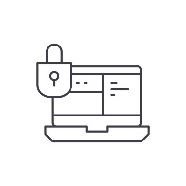 Veri koruma sistemi satırı simgesi kavramı. Veri koruma sistemi vektör lineer illüstrasyon, sembol, işareti