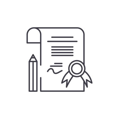 Diploma satırı simgesi kavramı. Diploma vektör lineer illüstrasyon, sembol, işareti