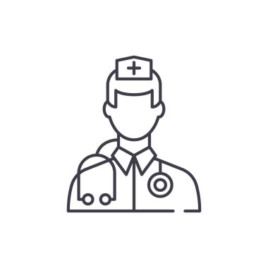 Doktor satırı simgesi kavramı. Doktor vektör lineer illüstrasyon, sembol, işareti