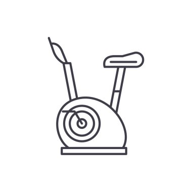 Egzersiz bisikleti satırı simgesi kavramı. Kondisyon Bisikletleri vektör lineer illüstrasyon, sembol, işareti