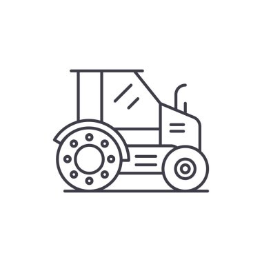 Çiftlik traktörü satırı simgesi kavramı. Çiftlik traktörü vektör lineer illüstrasyon, sembol, işareti