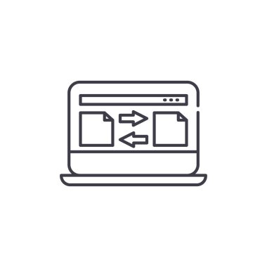 Dosya Aktarım satırı simgesi kavramı. Dosya aktarımı vektör lineer illüstrasyon, sembol, işareti