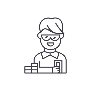 Yatırımcı satırı simgesi kavramı. Yatırımcı vektör lineer illüstrasyon, sembol, işareti