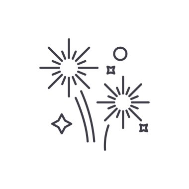 Havai fişek tatil satırı simgesi kavramı. Havai fişek tatil vektör lineer illüstrasyon, sembol, işareti