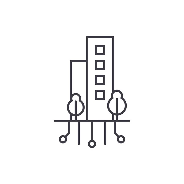 Digitale stad lijn pictogram concept. Lineaire vectorillustratie digitale stad, symbool, teken — Stockvector