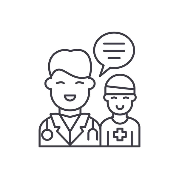 Doctors help to the patient line icon concept. Doctors help to the patient vector linear illustration, symbol, sign — Stock Vector