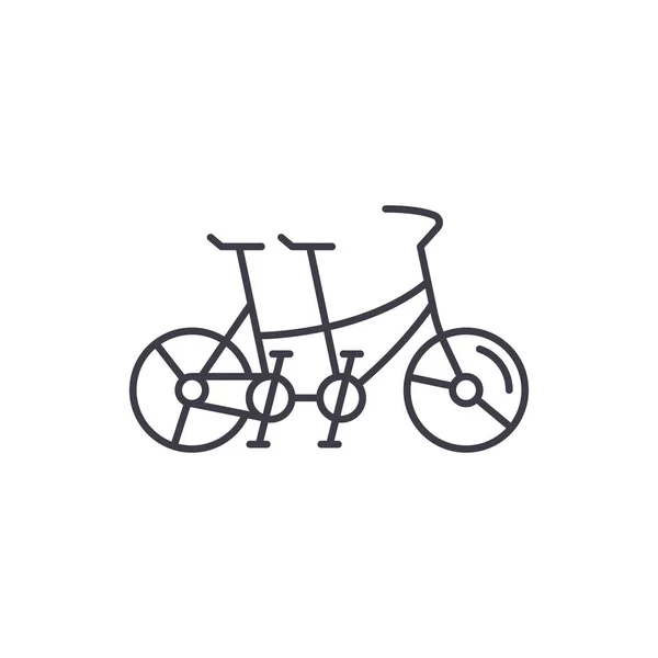 Doble concepto de línea de bicicleta icono. Doble bicicleta vector lineal ilustración, símbolo, signo — Archivo Imágenes Vectoriales