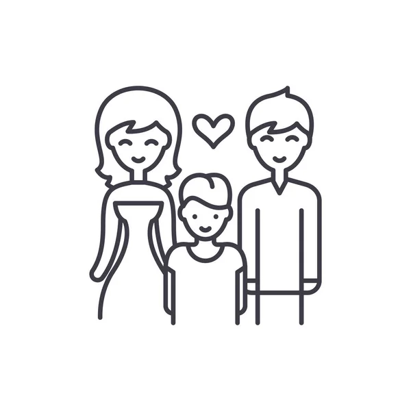 Família com conceito de ícone de linha de criança. Família com criança vetor ilustração linear, símbolo, sinal —  Vetores de Stock