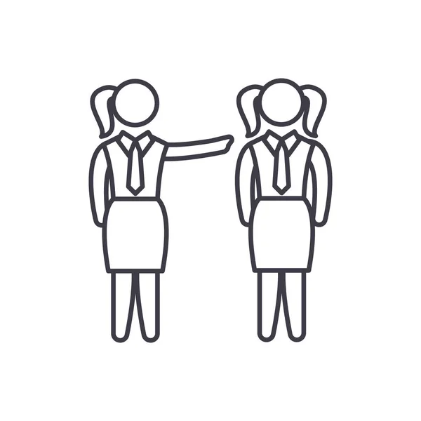 Kvinnligt mentorskap line ikonen koncept. Kvinnligt mentorskap vektor linjär illustration, symbol, underteckna — Stock vektor