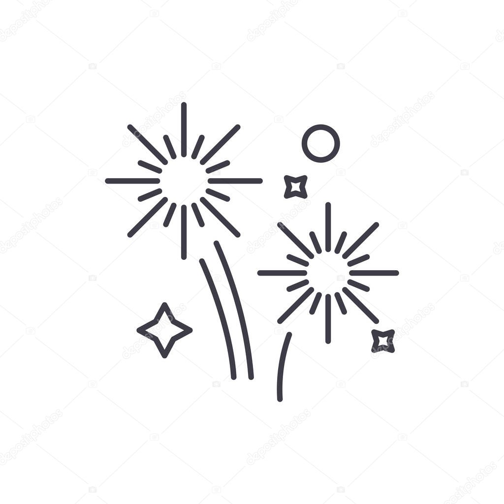 Fireworks holidays line icon concept. Fireworks holidays vector linear illustration, symbol, sign