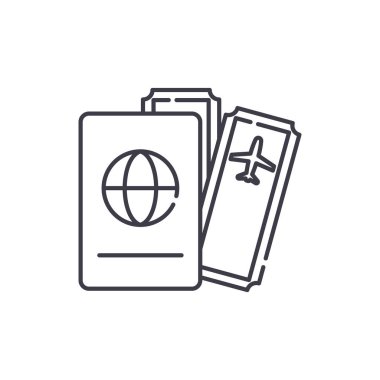 Uçuş hattı simgesi kavramı. Uçuşlar vektör lineer illüstrasyon, sembol, işareti