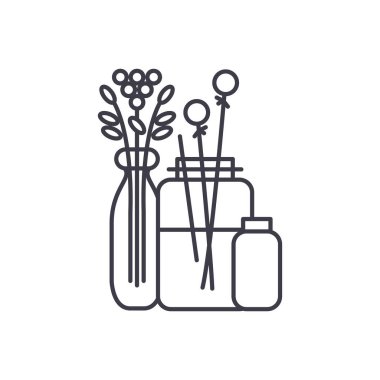 İç hat simgesi kavramı çiçeklenir. Çiçek iç vektör lineer illüstrasyon, sembol, işareti