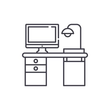 Serbest meslek sahibi bilgisayar danışma hattı simgesi kavramı. Serbest meslek sahibi bilgisayar Resepsiyon vektör lineer illüstrasyon, sembol, işareti