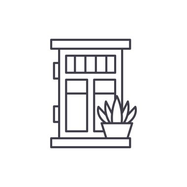 Bitki satırı simgesi konsepti ile ön kapı. Ön kapı bitki vektör lineer illüstrasyon, sembol, işareti ile