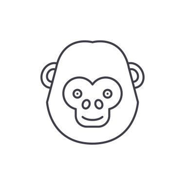 Komik şempanze satırı simgesi kavramı. Komik şempanze vektör lineer illüstrasyon, sembol, işareti