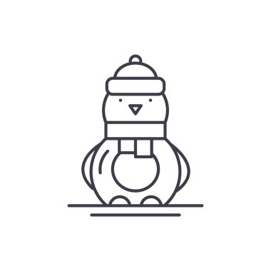 Komik penguen çizgi simgesini kavramı. Komik penguen vektör lineer illüstrasyon, sembol, işareti