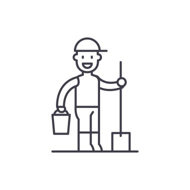 Bahçıvan satırı simgesi kavramı. Bahçıvan vektör lineer illüstrasyon, sembol, işareti