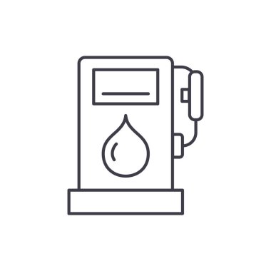 Benzin istasyonu hat simgesi kavramı. Benzin istasyonu vektör lineer illüstrasyon, sembol, işareti
