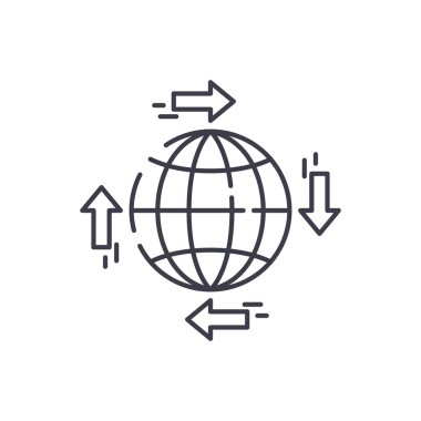 Küresel dağıtım hattı simgesi kavramı. Küresel dağıtım vektör lineer illüstrasyon, sembol, işareti