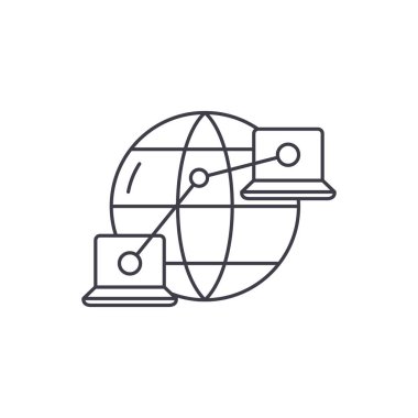 Küresel ağ satır simgesi kavramı. Küresel ağ vektör lineer illüstrasyon, sembol, işareti