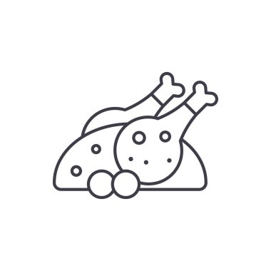 Izgara tavuk satırı simgesi kavramı. Izgara tavuk vektör lineer illüstrasyon, sembol, işareti