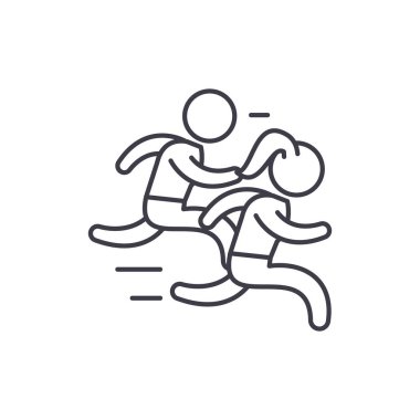 Grup satırı simgesi kavramı çalıştırın. Grup çalışma vektör lineer illüstrasyon, sembol, işareti