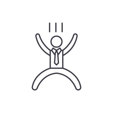 Mutlu bir adam çizgi simgesini kavramı. Mutlu bir adam vektör lineer illüstrasyon, sembol, işareti