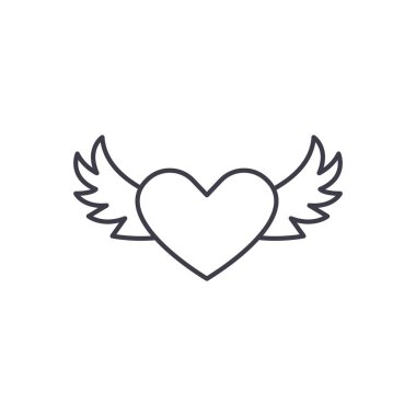 Kalp kanatları satırı simgesi konsepti ile. Kalp kanatları vektör lineer illüstrasyon, sembol, işareti ile