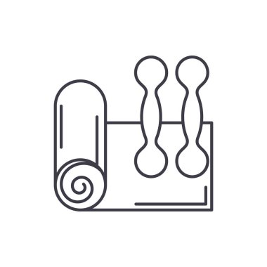 Ev fitness satırı simgesi kavramı. Ev fitness vektör lineer illüstrasyon, sembol, işareti