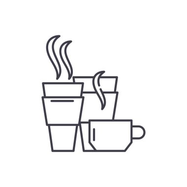 Sıcak içecekler simgesi kavramı satır. Sıcak içecekler vektör lineer illüstrasyon, işaret, sembol
