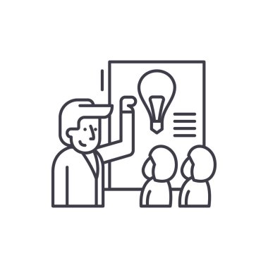 Fikir sunu satırı simgesi kavramı. Fikir sunu vektör lineer illüstrasyon, sembol, işareti