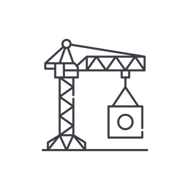 Endüstriyel vinç satırı simgesi kavramı. Endüstriyel vinç vektör lineer illüstrasyon, sembol, işareti