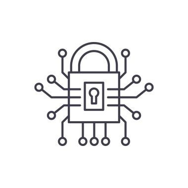 Bilgi güvenlik satırı simgesi kavramı. Bilgi güvenlik vektör lineer illüstrasyon, sembol, işareti