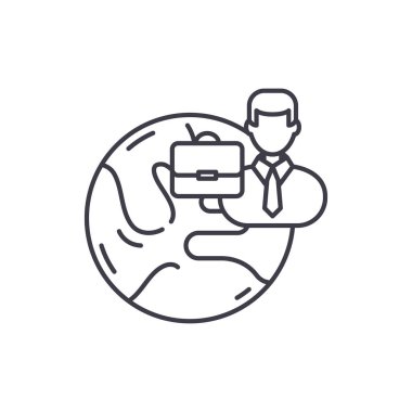 Uluslararası iş hattı simgesi kavramı. Uluslararası iş vektör lineer illüstrasyon, sembol, işareti