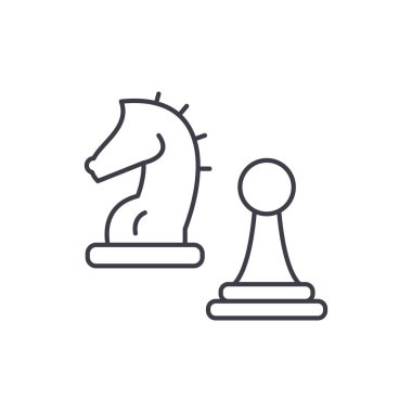 Knight ve piyon satırı simgesi kavramı. Knight ve piyon vektör lineer illüstrasyon, sembol, işareti