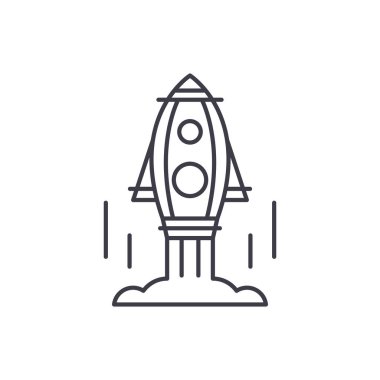 Proje satırı simgesi kavramı lansmanı. Proje vektör lineer illüstrasyon, sembol, işareti lansmanı